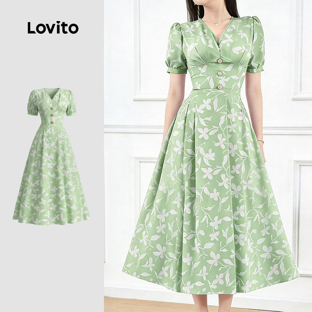 Lovito เดรสสีม่วงอ่อนสไตล์รีสอร์ท เนื้อผ้าพลีทสง่างาม เหมาะสําหรับฤดูใบไม้ผลิและฤดูร้อนสําหรับผู้หญิ