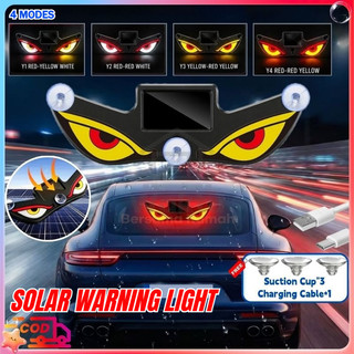 [COD] 1/2/4PCS Lampu Neon Peringatan Jendela Nirkabel Tenaga Surya LED Mata Setan Yang Dipasang Di Mobil, Lampu Ambient Interior