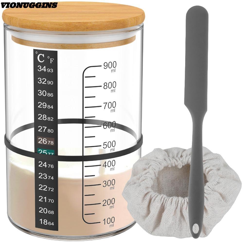 VIONUGGINS Sourdough Starter Jar Kit, ปากกว้างนํากลับมาใช้ใหม่ Sourdough Starter คอนเทนเนอร์,แก้วทนค