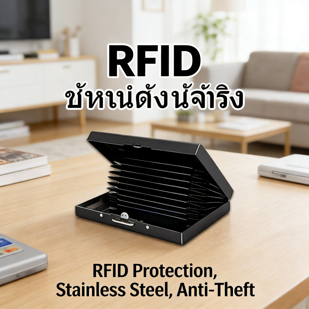 บัตรเครดิตมีป้องกัน ID RFIDกระเป๋าใส่บัตร มีระบบป้องกันโจรกรรม ที่ใส่บัตร สำหรับกล่องสแตนเลส ใส่นามบัตร