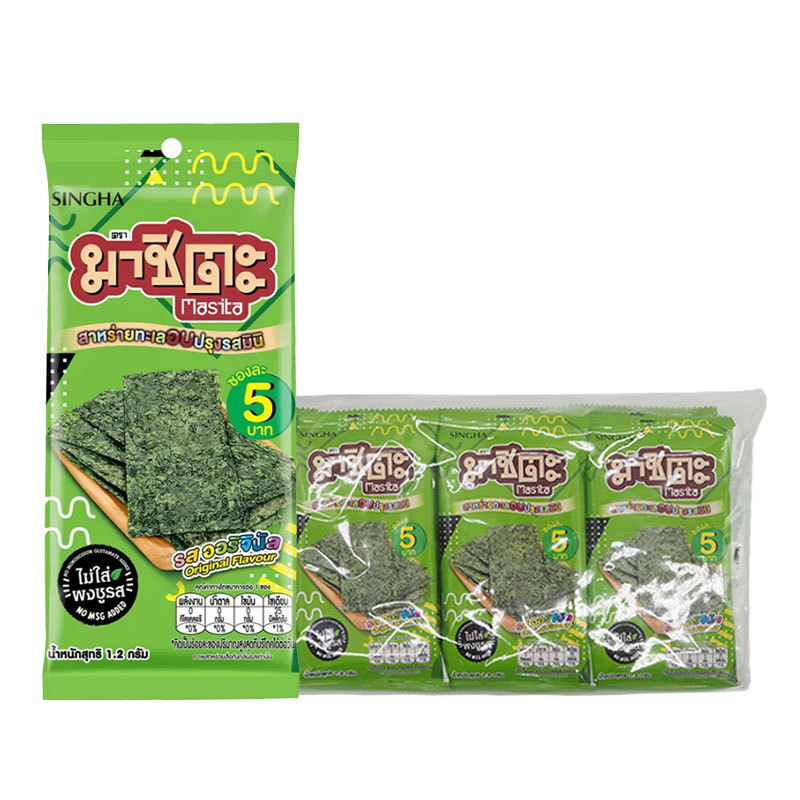 มาชิตะ สาหร่ายทะเลอบปรุงรสมินิ รสออริจินัล 1.2 ก. 12 ซอง (MASITA Roasted Seaweed Mini Original Flavour 1.2 g 12 pcs)