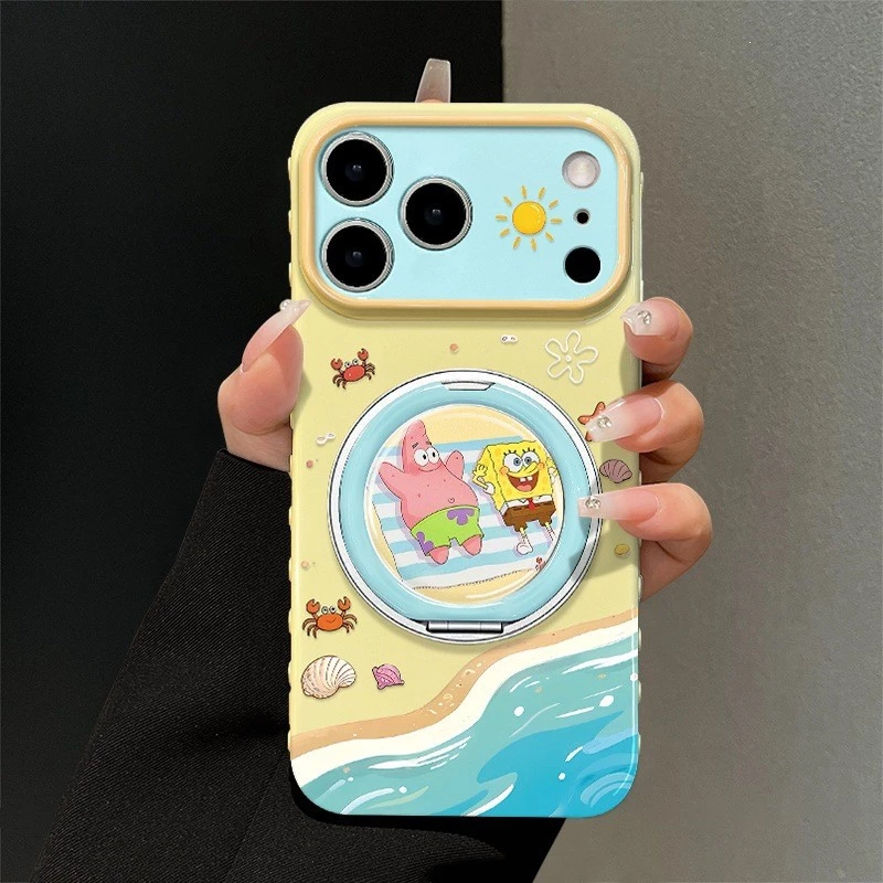 น่ารัก สพันจ์บ็อบ กางเกงทรงสี่เหลี่ยม เหมาะสําหรับ 17โปรแม็กซ์ เคสไอโฟน 15 ซิลิโคน 16 วงเล็บหมุน 14 การ์ตูน 13 หญิง