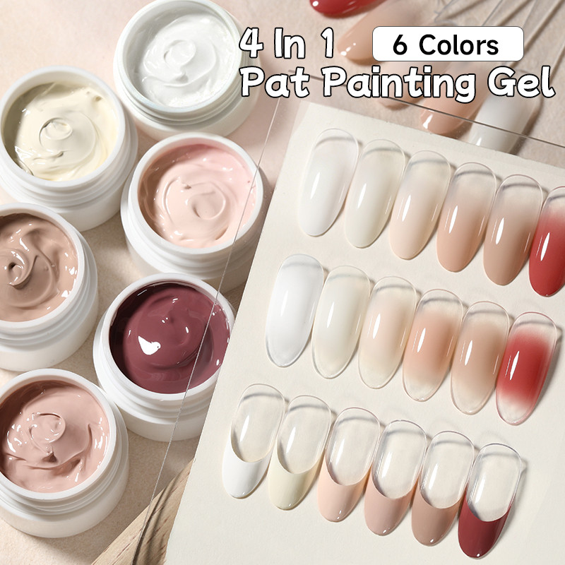 UR SUGAR 6 ชิ้นเล็บ Pat ภาพวาดเจลชุด 4 In 1 ใช้สําหรับ Gradient ฝาครอบขอบเส้นเล็บปั๊มรูปแบบ