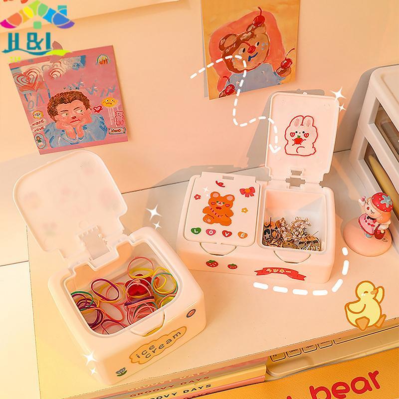H&L Kawaii การ์ตูนโต๊ะ Organizer กล่องปุ่มกล่องเก็บเครื่องสําอางพร้อมฝาปิด Mini เครื่องประดับเครื่องสําอางแต่งหน้าคอนเทนเนอร์ {th}