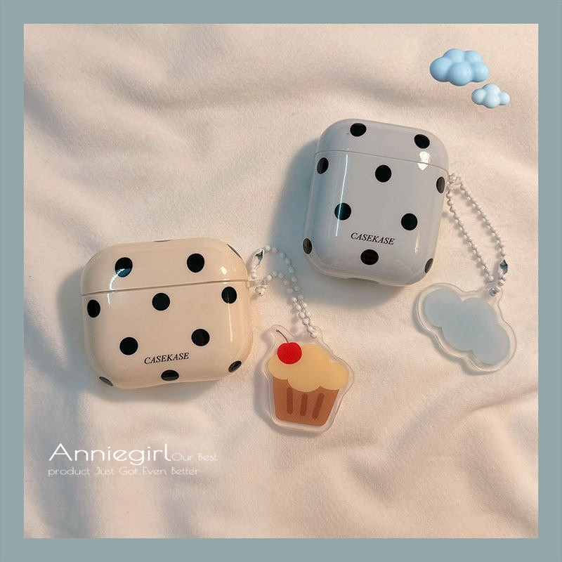 Polka Dot Glossy AirPods กรณีน่ารัก Charm พวงกุญแจสําหรับ AirPods 1/2 3 4 Pro Pro2 Pro3 กันกระแทกฝาครอบป้องกัน