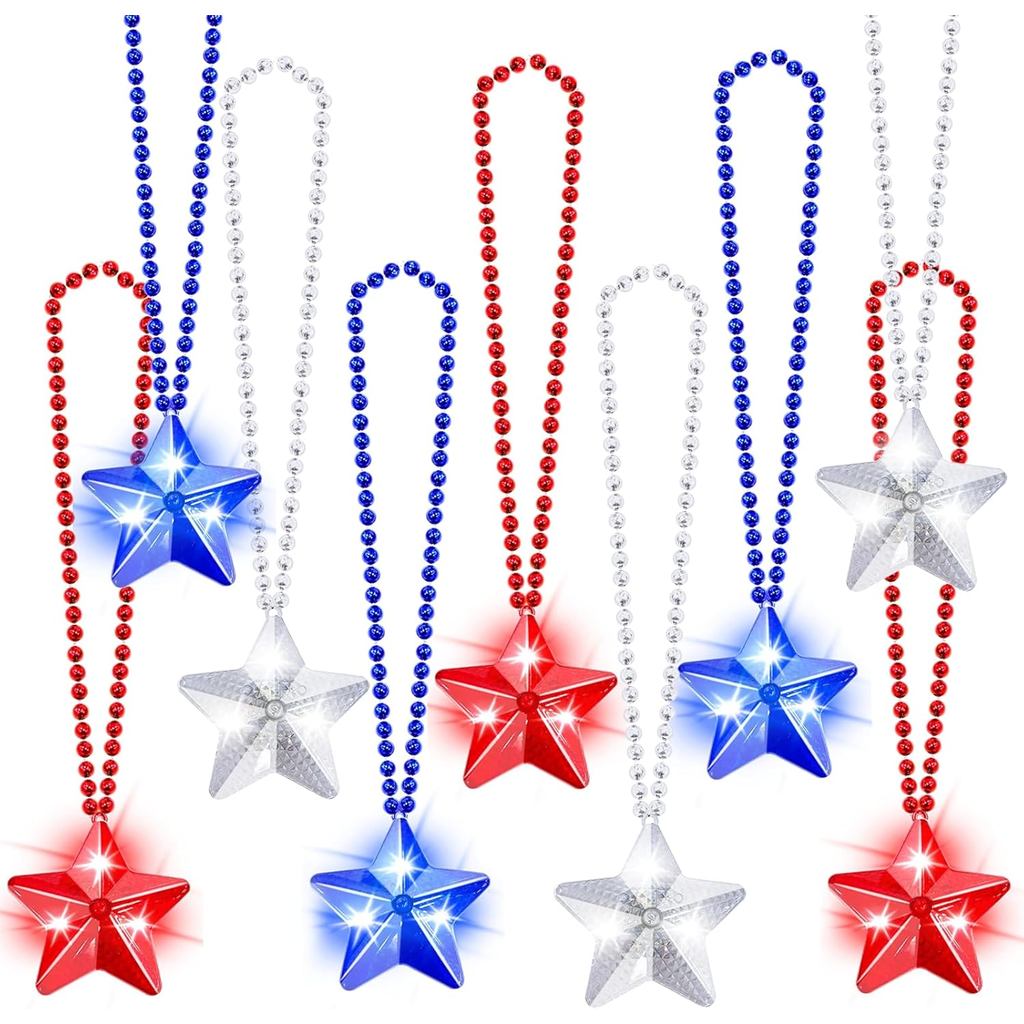 TURNMEON 9 Pack 250th Anniversary 4th of July Party Favor Light Up สร้อยคอรักชาติสีแดงสีขาวสีฟ้าอุปก