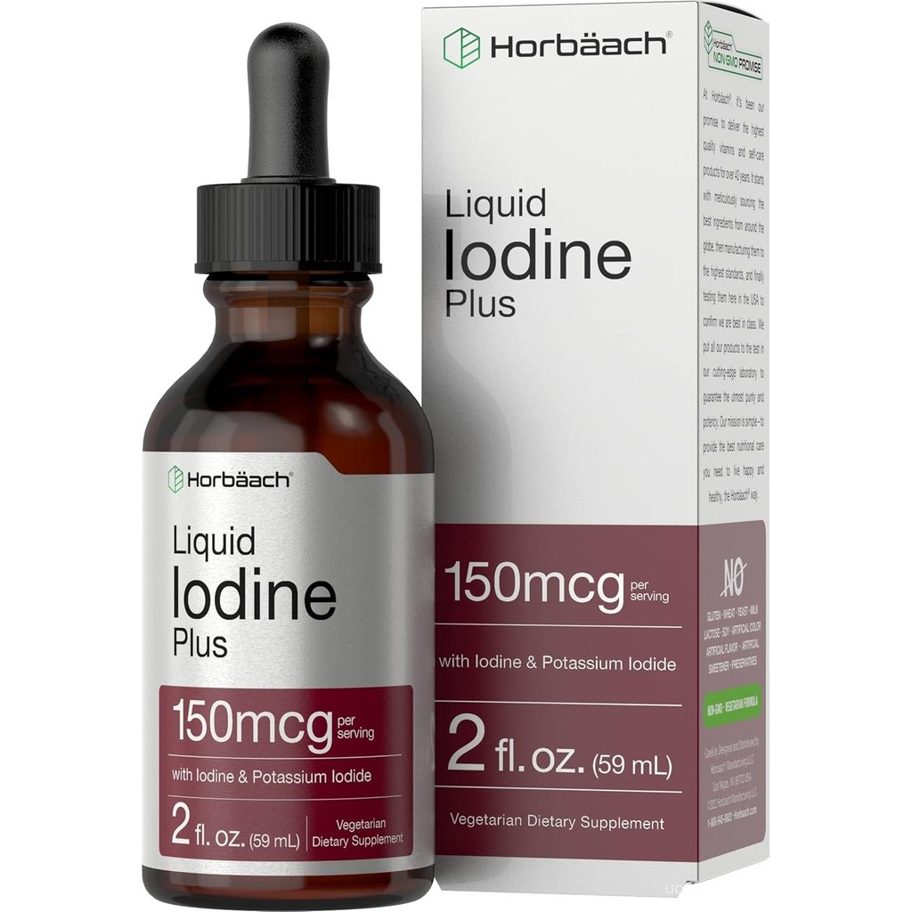 Horbäach Iodine Liquid Drops| 2 ออนซ์ของเหลว| 150 ไมโครกรัม| ไอโอดีน & โพแทสเซียม Iodide ชนิดน้ำ Tin