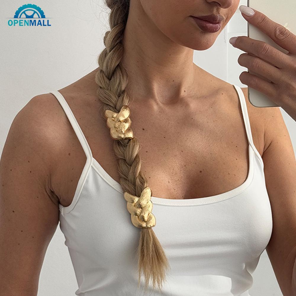 OPENMALL Punk Metal Braid Shaped Elastic Hair Tie Y2K สไตล์ผู้หญิงแถบคาดศีรษะแฟชั่นอุปกรณ์เสริมผม A1