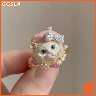 GGSLA แฟชั่น 3ง ลูกสุนัขลูกแมวแหวนเคลือบสัตว์ออกแบบด้วยมงกุฎโบว์สําหรับผู้หญิงเครื่องประดับของขวัญใหม่