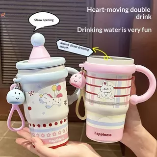 ⚡พร้อมส่ง⚡แก้วเก็บความเย็น 316 สแตนเลสพร้อมหลอด 600ML พร้อมหูจับ แก้วน้ำสำหรับรถยนต์ ดีไซน์สวยงาม