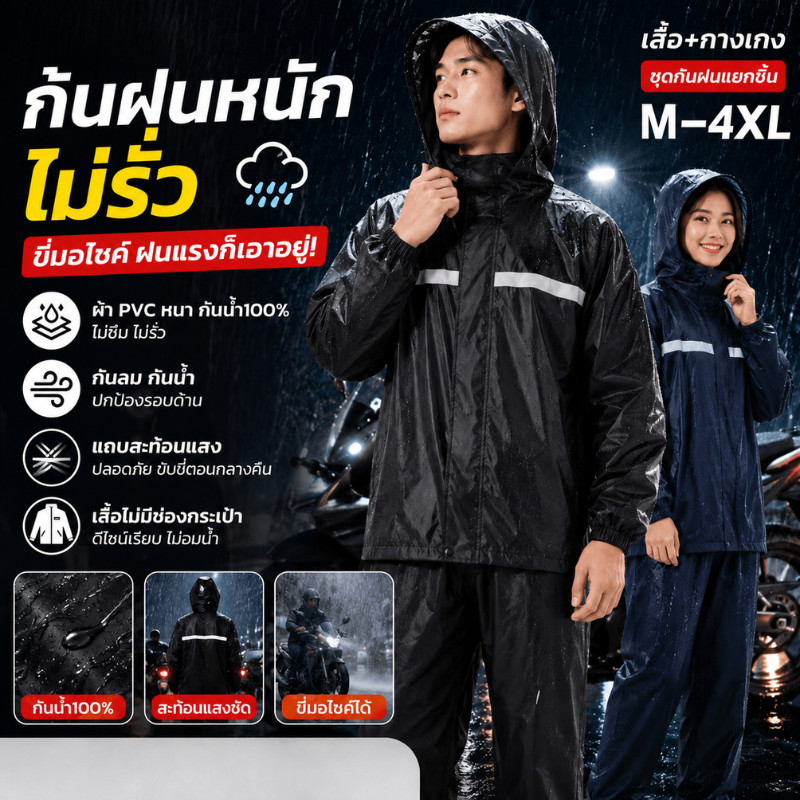 DZB HOME เสื้อกันฝนสำหรับผู้ชาย เสื้อกันฝนมีฮู้ด คุณภาพสูง เนื้อผ้าหนา พกพาสะดวก