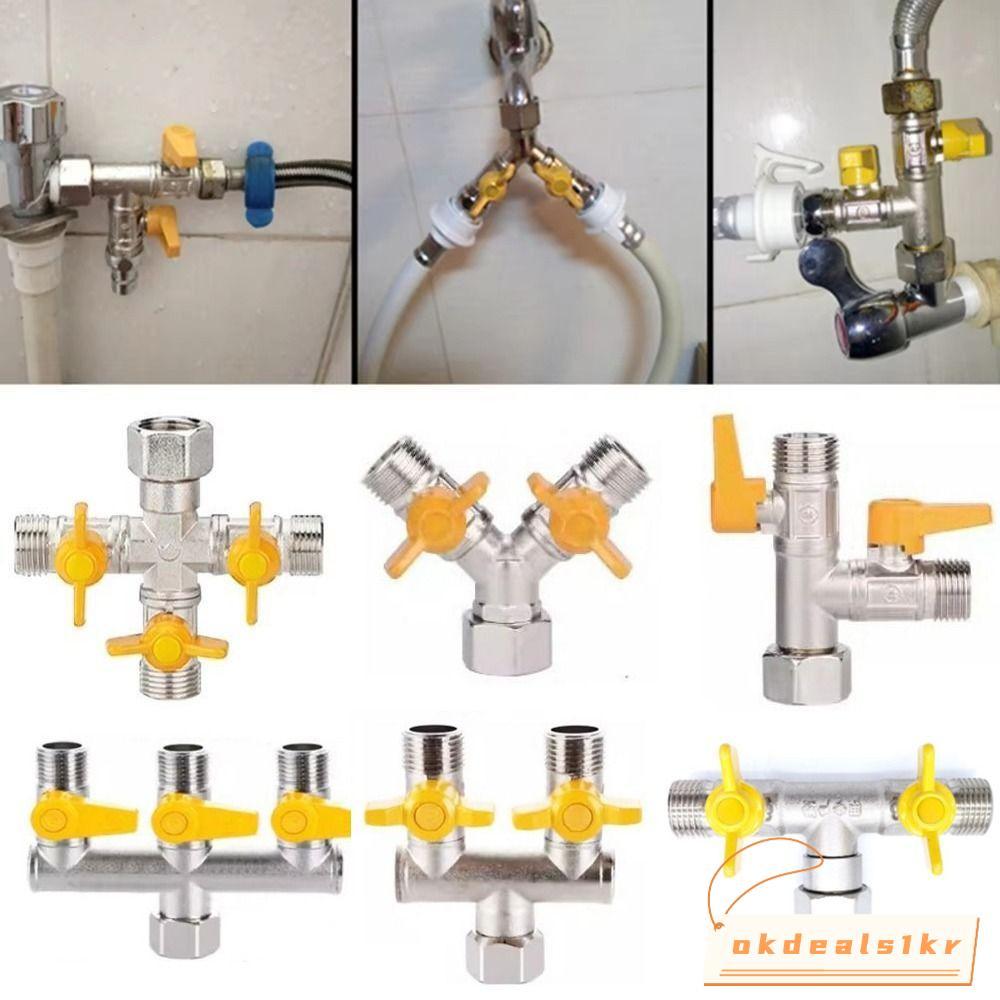 IOKDEALS1 ก๊อกน้ําวาล์วไดเวอร์เตอร์,ทองเหลืองหนาห้องอาบน้ําฝักบัววาล์ว,1/2 "ท่อบาร์บจุกนมอะแดปเตอร์Tอะแดปเตอร์ปิดวาล์วก๊อกน้ํา