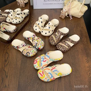 A3NP EVA Baotou Anti-Collision รองเท้าแตะผู้หญิงกลางแจ้งสวมใส่กลางแจ้งการ์ตูนรองเท้าแตะ Anti-Slip Seaside รองเท้าชายหาดสีสันเสือดาว