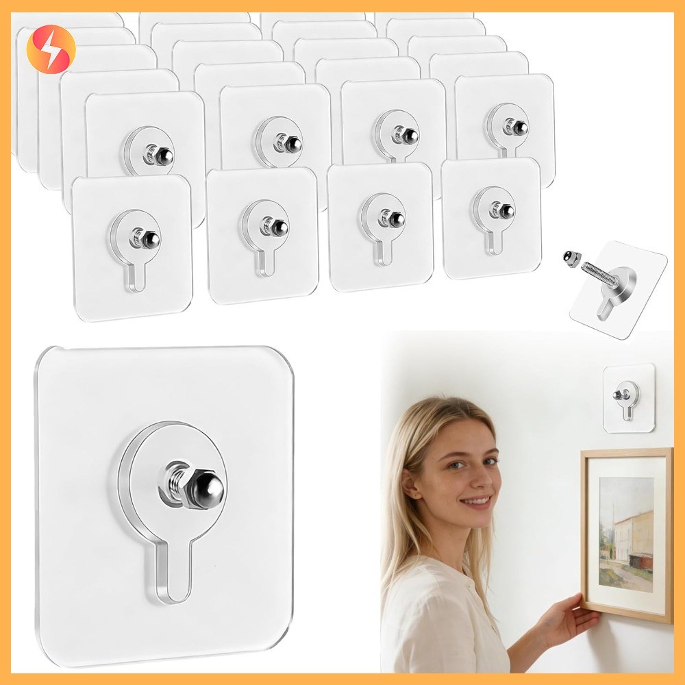 10 ชิ้นแขวนผนังโดยไม่ต้องเล็บกรอบรูปกาวตะขอเจาะฟรี Strong Wall Mount สติกเกอร์สําหรับ Home