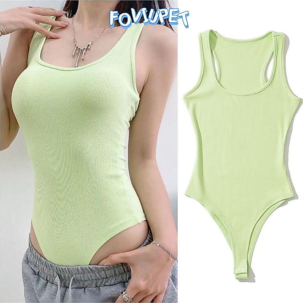 FOVIUPET บอดี้สูทแขนกุด,ไหล่ Halter ยืดผู้หญิง Jumpsuit, Chic Bodice สีทึบ Bodycon Tops ผู้หญิง