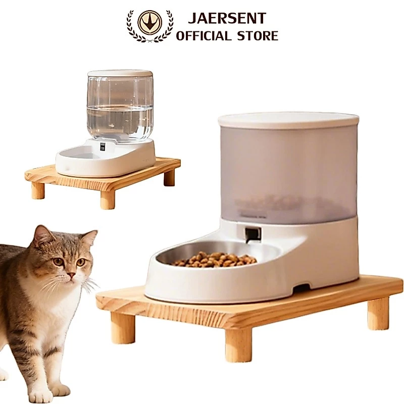 JAERSNET Raised Stand ฐานเพิ่มความสูงสำหรับเครื่องให้อาหาร ปกป้องกระดูกสันหลังของแมวของคุณ ทำจากไม้ สูง 6.5 ซม.