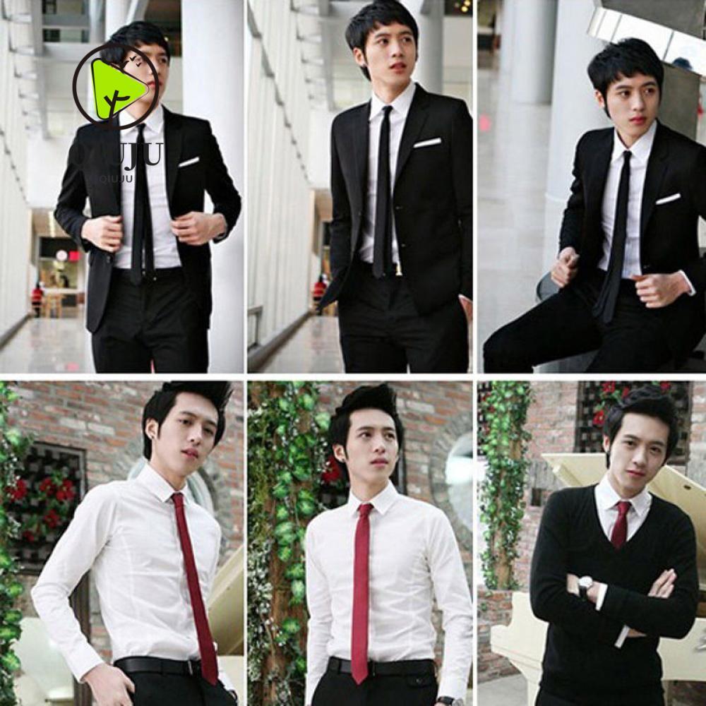 ชิวจู เนคไทลําลองคอแข็งผ้าไหมธรรมดา