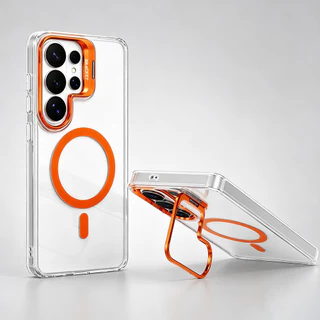เคสป้องกันอะคริลิคใสแม่เหล็กเหมาะสําหรับ Samsung Galaxy S26 25 S24 S23 S22 Ultra Plus ชาร์จไร้สายที่เข้ากันได้, เคสป้องกันกันกระแทกพร้อมวงเล็บ