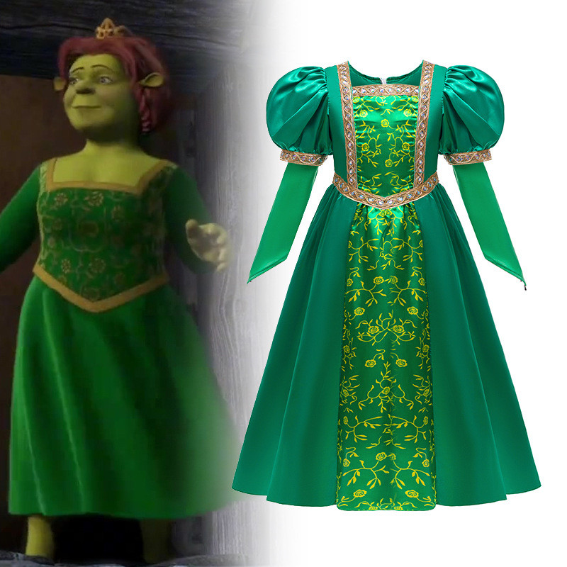 Monster Shrek Fiona Princess เดรสแขนยาว Halloween Girl ชุดคอสเพลย์