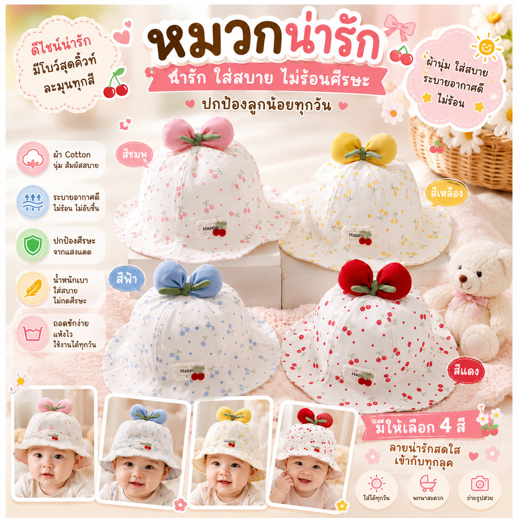 หมวกกันแดดฤดูร้อนสำหรับเด็กผู้หญิงวัยหัดเดิน หมวกบักเก็ตติดโบว์ เหมาะสำหรับเล่นกลางแจ้งริมชายหาด SL01