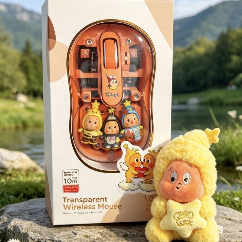 น่ารักสตาร์แมนเมาส์ไร้สายโปร่งใสเมาส์ไร้สายเงียบสามโหมดเกมสํานักงานแบบพกพาการ์ตูนเมาส์