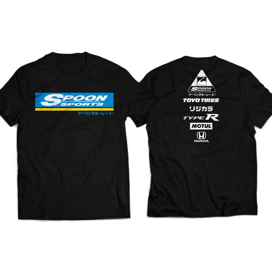 Honda เสื้อยืดคอกลม สีดำ ผ้าฝ้ายแท้ ลาย Spoon Sports Type R สำหรับสายรถยนต์