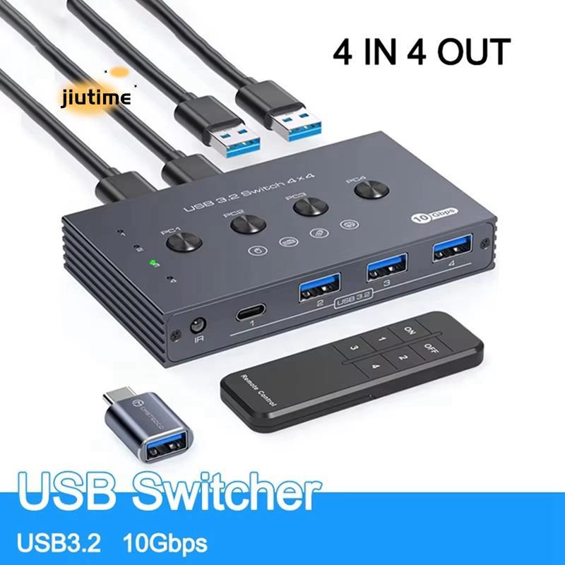 USB3.2 Switcher KVM Switch 10Gbps Rate Fit คอมพิวเตอร์แล็ปท็อปเมาส์คีย์บอร์ดแชร์ 4 พอร์ต USB