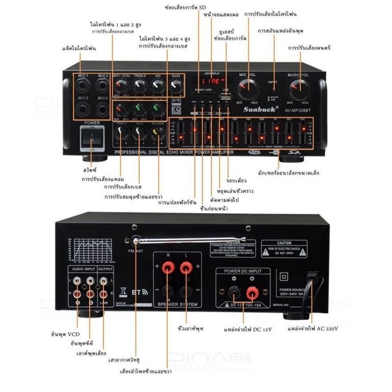 เพาเวอร์แอมป์ 2000Wวัตต์ บลูทูธในตัว AV-MP326BT ใช้ลำโพง รูปที่ 7