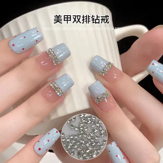 50 Influencer Strobe คู่แถวแหวนเพชรแต่งเล็บเพชรวัสดุแพคเกจ Mini Small Square Zircon ด้านล่างแบนเพชรตกแต่งเล็บขายส่ง
