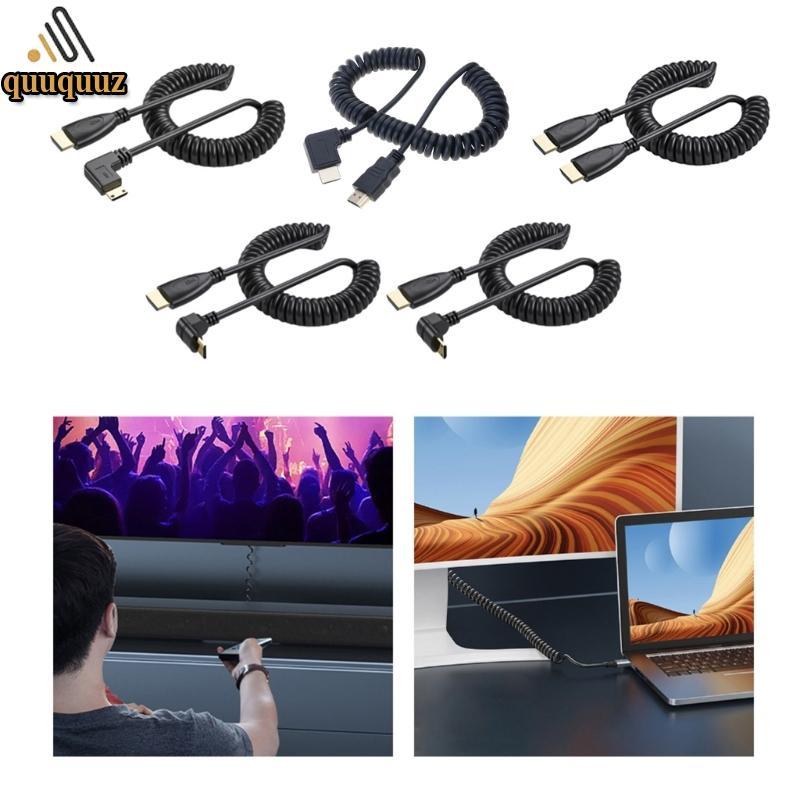 QUU 90 องศา Mini HDMI ที่รองรับชายกับ HDMI ชายฤดูใบไม้ผลิม้วนสายรุ่น 1 4 สายวิดีโอ