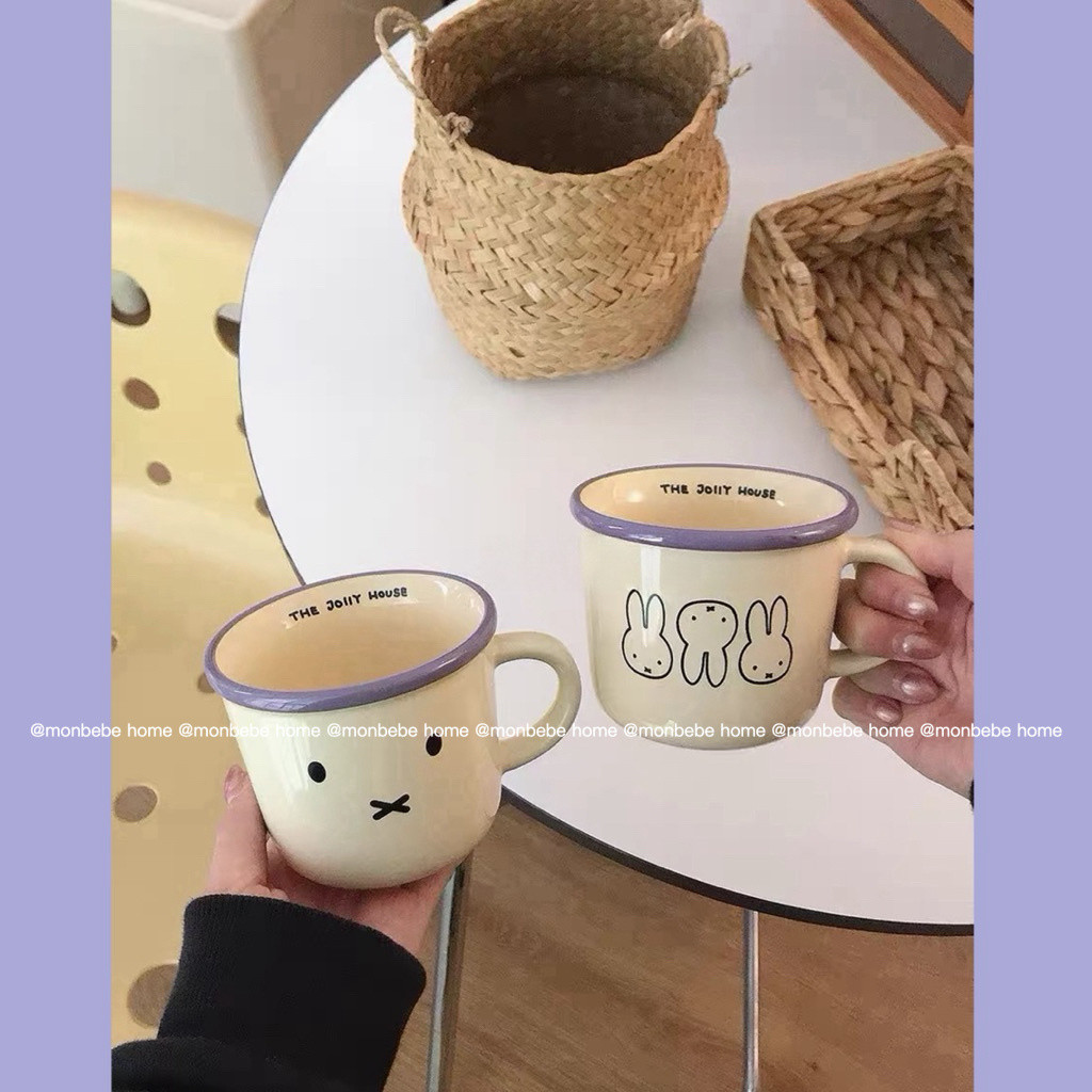 แก้วมัค แก้ว แก้วกาแฟ มีที่จับ รูปmiffy🐰 350ml สำหรับร้านกาแฟ  พร้อมส่ง