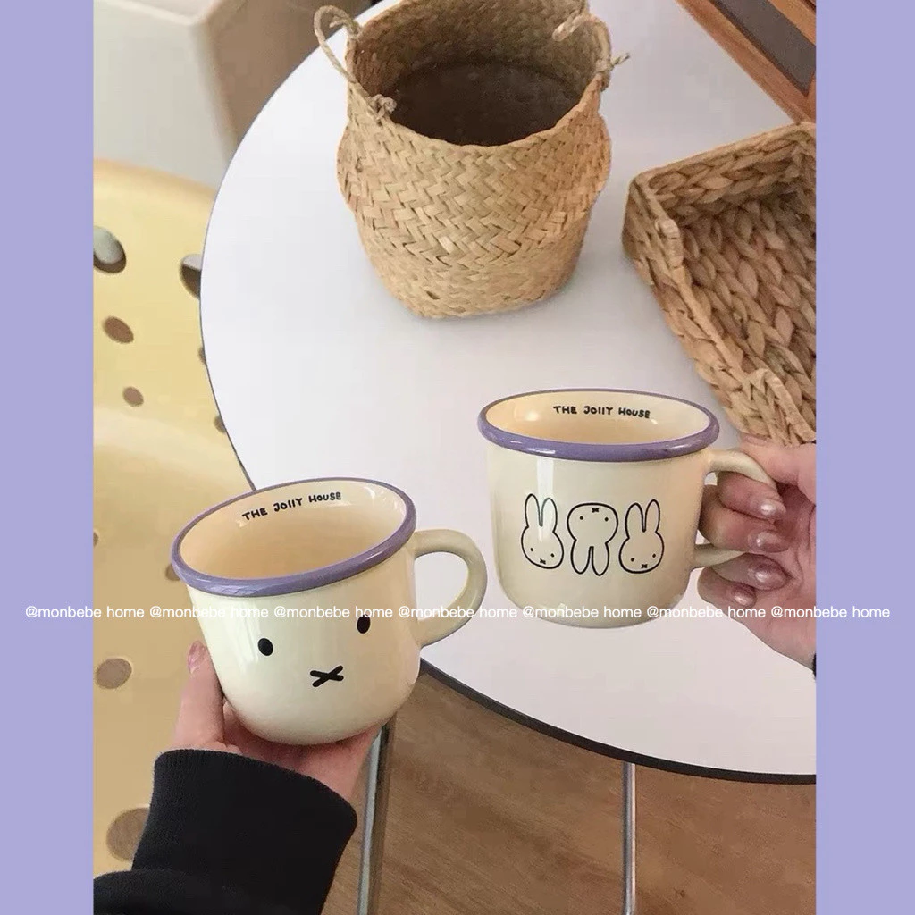 แก้วมัค แก้ว แก้วกาแฟ ins ขอบสีม่วงmiffy 360ml สำหรับร้านกาแฟ พร้อมส่ง