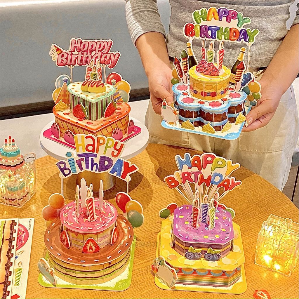 【จัดส่งวันนี้】INS สไตล์ เค้กกระดาษ 3D แบบจำลองเค้กDIY ของขวัญวันเกิด การ์ดอวยพร ไม่มีตัด ของเล่นทํามือ