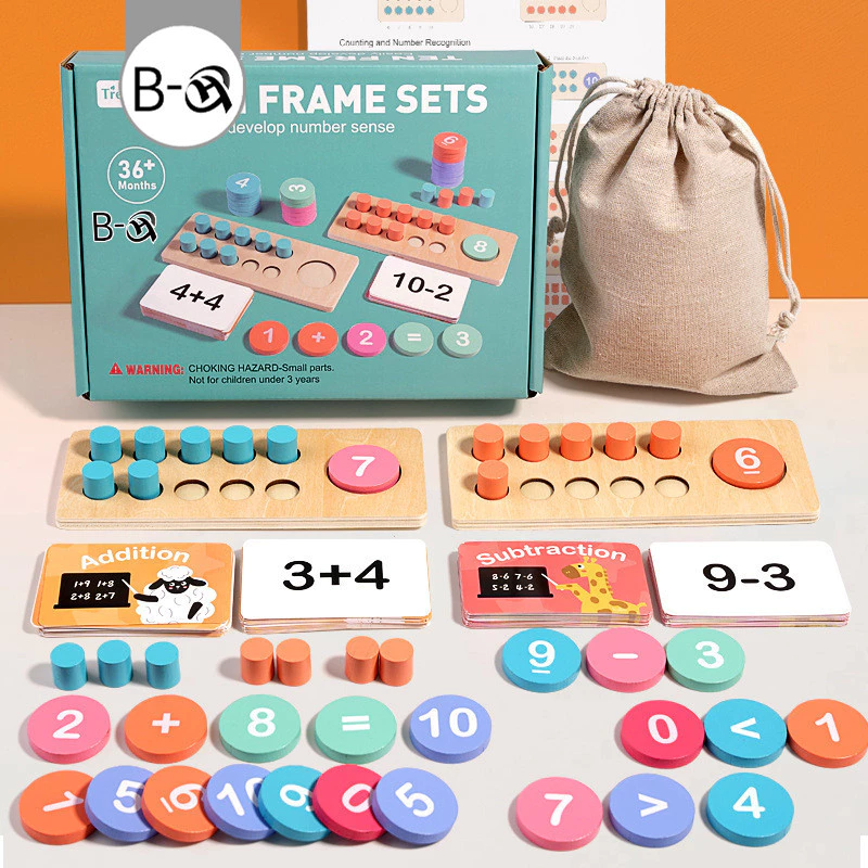 BHQ คณิตศาสตร์สําหรับเด็ก ของเล่นเพื่อการศึกษา ของเล่นไม้ TEN FRAME SETS