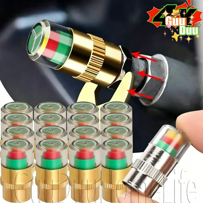 [กูดู] 1-4ชิ้นตัวบ่งชี้แรงดันลมยางรถยนต์-เซนเซอร์ตรวจจับวาล์วภายนอก-ตรวจสอบวาล์วตรวจสอบการแจ้งเตือน-ตัวชี้วัดแรงดันลมยาง-ล้ออุปกรณ์เสริม /จัดส