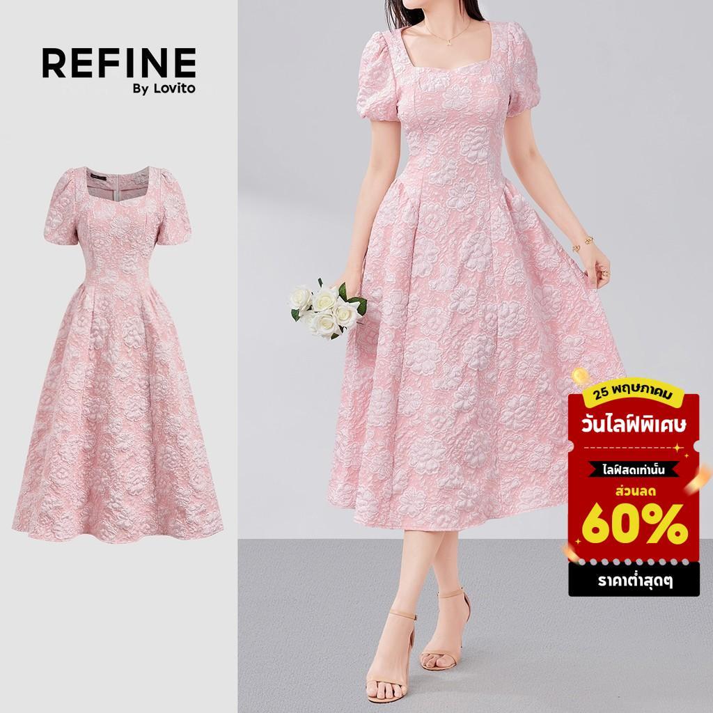 (Refine by Lovito) เดรสโบโฮโครงสร้างแจ็คการ์ดลายเส้นฤดูใบไม้ผลิ/ฤดูร้อน เดรสสีชมพู LR18E055