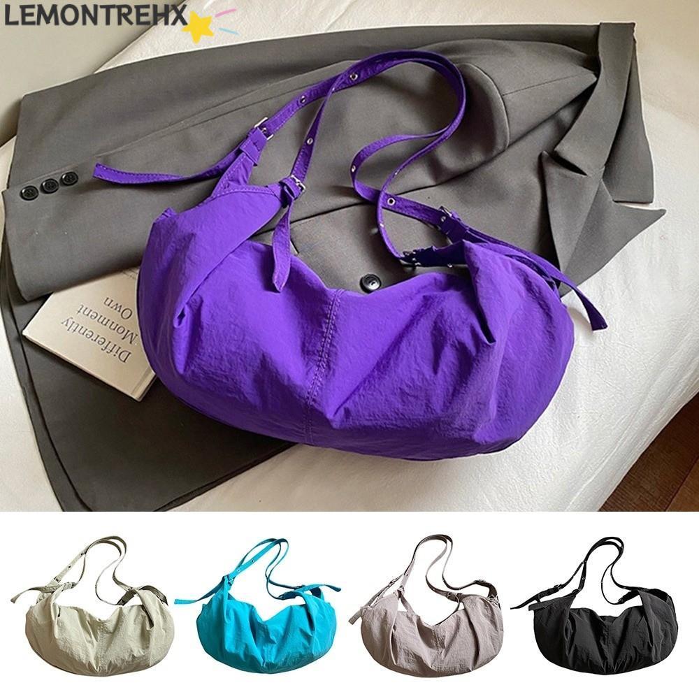 LEMONTREAL กระเป๋าสะพายข้าง, กระเป๋าสะพายสไตล์ฮาราจูกุความจุขนาดใหญ่, กระเป๋าโท้ทสีทึบขนาดใหญ่สไตล์มินิมอลอเนกประสงค์