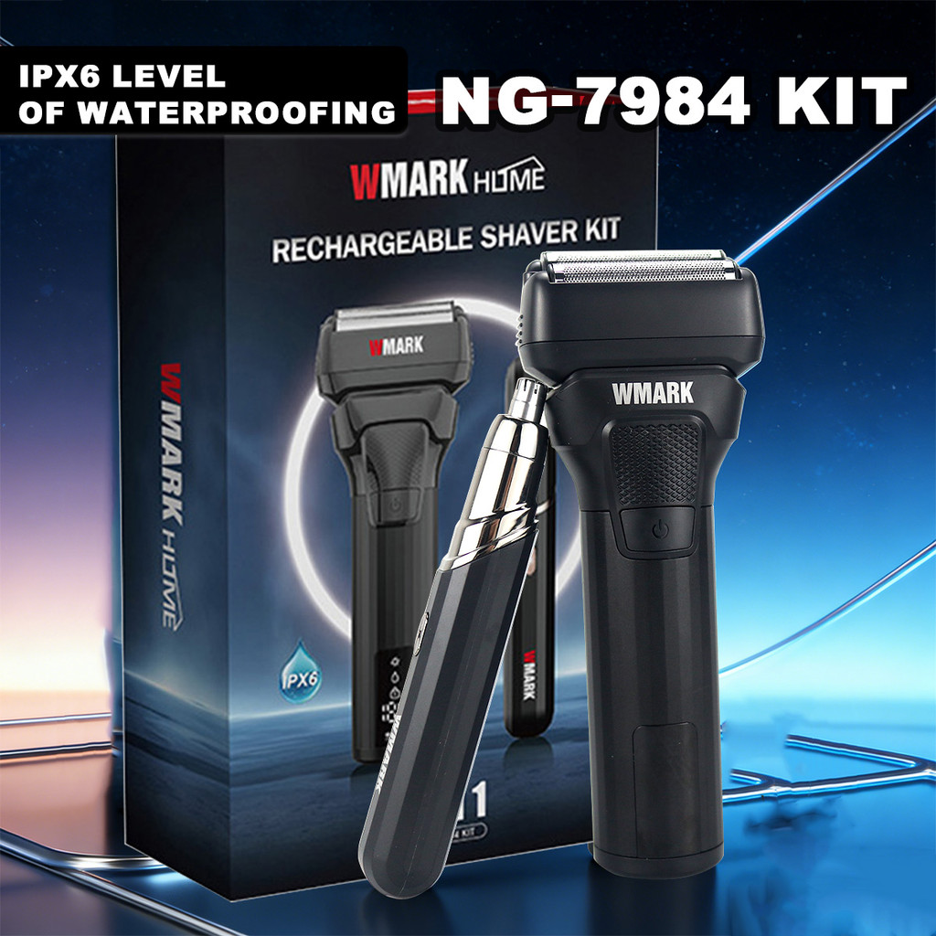 WMARK NG-784KIT Professional Beard Trimmer สําหรับชายชุด 9000RPM โลหะ IPX6 จอแสดงผล LED ฟอยล์คู่เครื