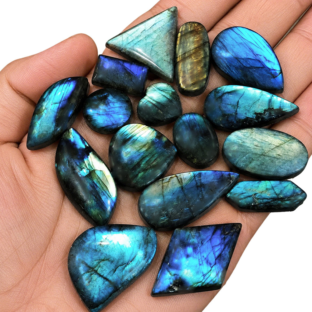 5 ชิ้นชุด Bulk ธรรมชาติ Labradorite Cabochon ขัดหิน Flatback DIY ทําหินหัตถกรรมรูปไข่และลูกแพร์หลายรูปทรงเรขาคณิต