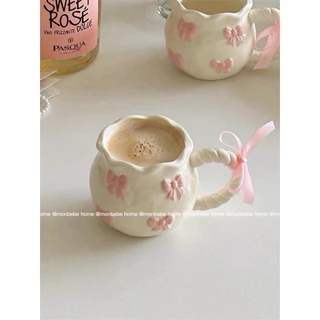 แก้วนม แก้วกาแฟ insโบว์โบว์เล็ก🎀 3D ใช้ไมโครเวฟได้ เหมาะมากสำหรับเป็นของขวัญ พร้อมส่ง