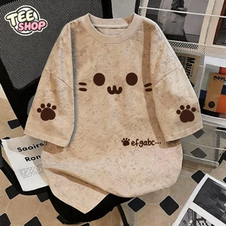 TEE·SHOP🍀เสื้อยืดฟอก เสื้อวินเทจ เสื้อยืด oversize ลาย ' Cat Paw ' เกาหลี พิมพ์ลาย ผ้านิ่มใส่สบาย S-3XL COD📦