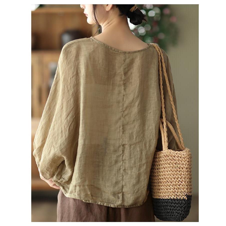 เสื้อท็อปผ้าฝ้ายผสมลินิน แขนทรงปีกค้างคาว (Batwing) รูปที่ 2