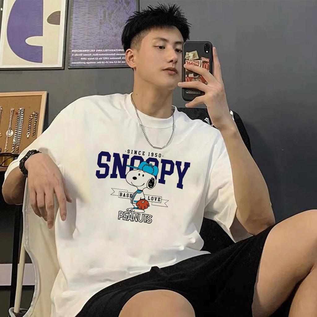 (ผ้าฝ้าย 100%)Luvoro Oversize Unisex เนื้อผ้านุ่มระบายแขนสั้น  T-shirt สีดำและสีขาว เสื้อยืดทูโทน เสื้อยืดแขนสั้น C2056-