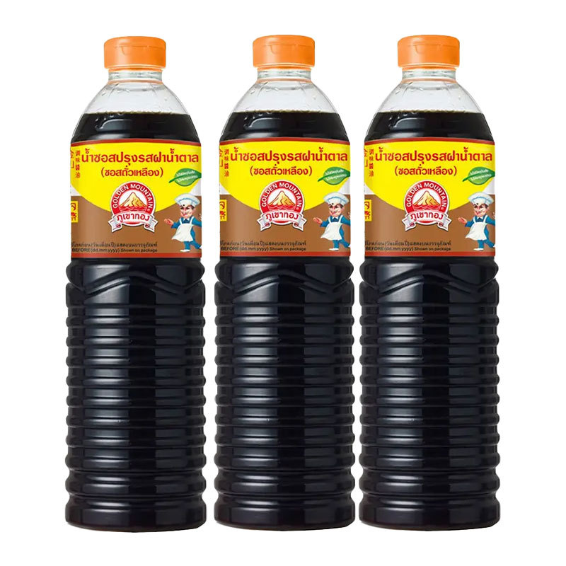 ภูเขาทอง ซอสปรุงรส ฝาน้ำตาล 1 ล. x 3 (GOLDEN MOUNTAIN Sauce Brown 1 l x 3)