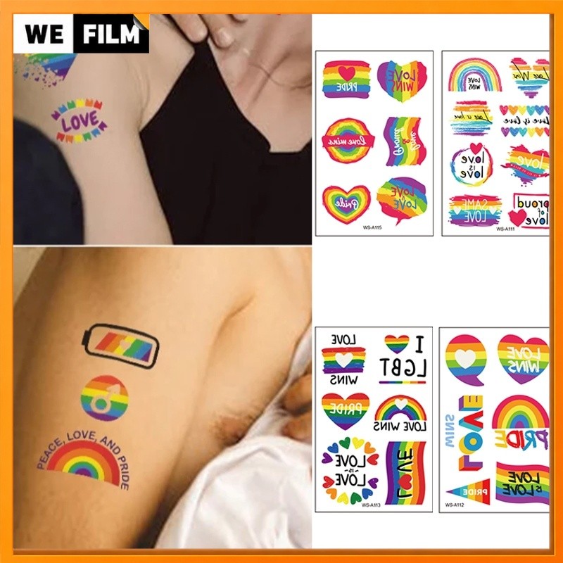 [ จัดส่ง TH]แทคทูสีรุ้ง แทคทู สีรุ้ง รอยสักสีรุ้ง ล้างออกได้ PRIDE LGBTQ 76x120mm Rainbow Temporary Tattoo สติ๊กเกอร์