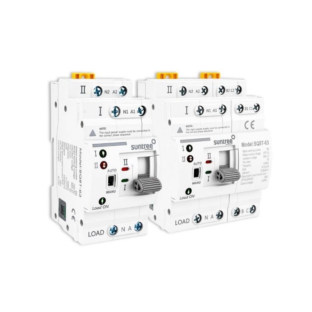 Suntree สวิทช์สลับแหล่งจ่ายอัตโนมัติ ATS | รุ่น SQ8T-63 | 220V สวิทช์สลับ เกาะรางDIN