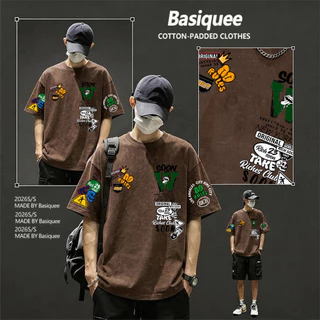 Basi💥เสื้อผู้ชาย เสื้อยืด oversize เสื้อฟอก วินเทจ สตรีท เกรดพรีเมียม เสื้อคอตตอน ไม่หดตัว ใส่สบาย ลาย "Soon rich"