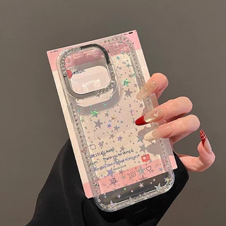 สำหรับ iPhone 14 13 12 17 15 16 11 Pro Max 14 15 16 Plus เคสมือถือลายดาวเต็ม กลิตเตอร์ ขอบประดับคริสตัล