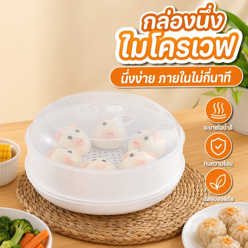 COD หม้อนึ่งไมโครเวฟ กล่องนึ่งอาหาร ชามนึ่งอุ่นอาหาร ภาชนะนึ่ง PP ทนร้อน ฝาใส เก็บความชื้น