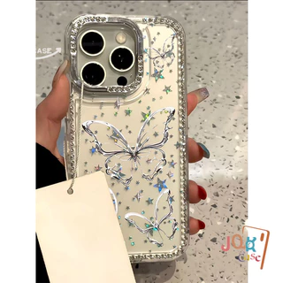 เคสผีเสื้อโลหะคริสตัลวิบวับสไตล์เกาหลี สำหรับ iPhone 14 Plus 15 Pro 17 Pro Max 14 16 Plus 11 17 12 13 rhinestonecase